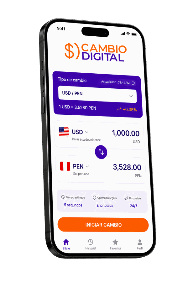 Aplicación Cambio Digital en un celular